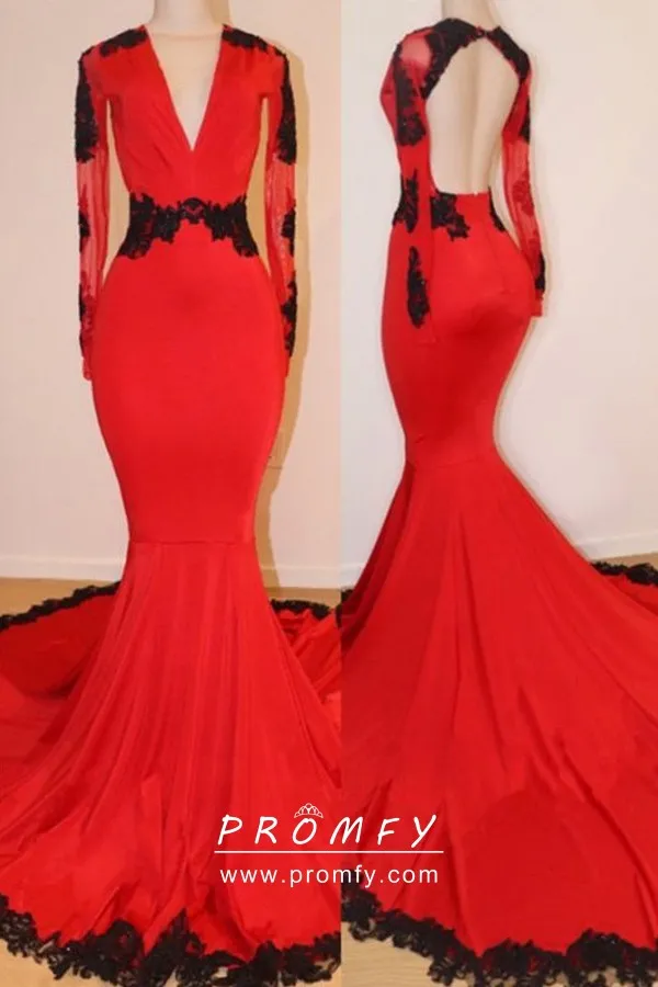 Red and black lace prom dress Clearance