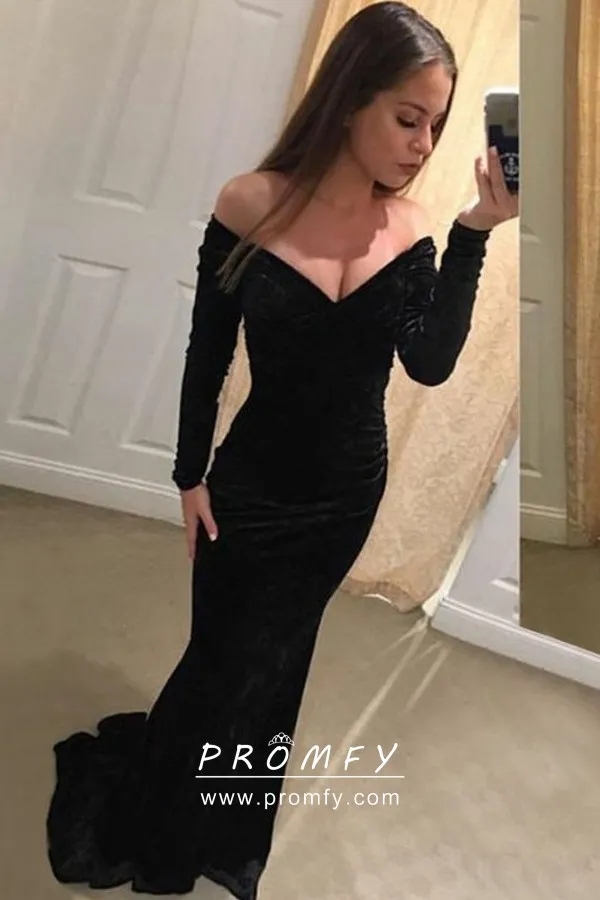black off the shoulder mermaid prom dress