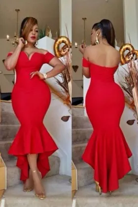 Body hugging Red Off the shoulder High low Dress