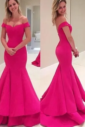 Hot Pink Off the shoulder Mermaid Formal Dress