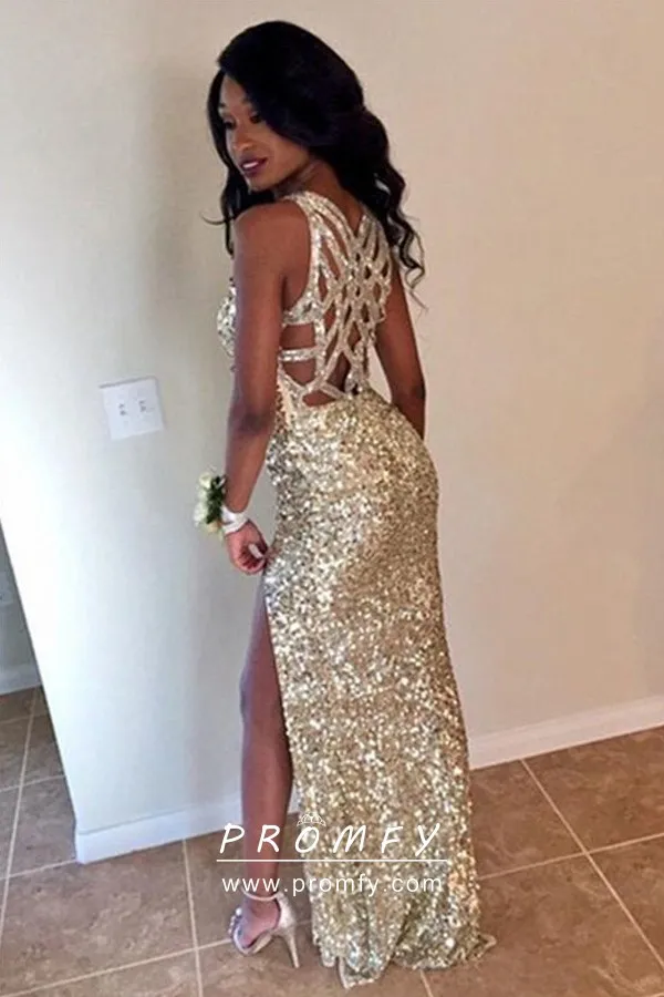 champagne sequin gown