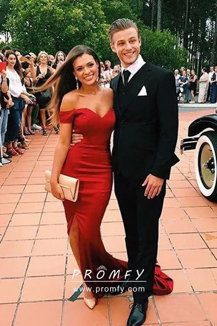 red satin formal dress