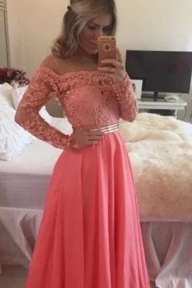 off shoulder illusion coal lace chiffon prom gown