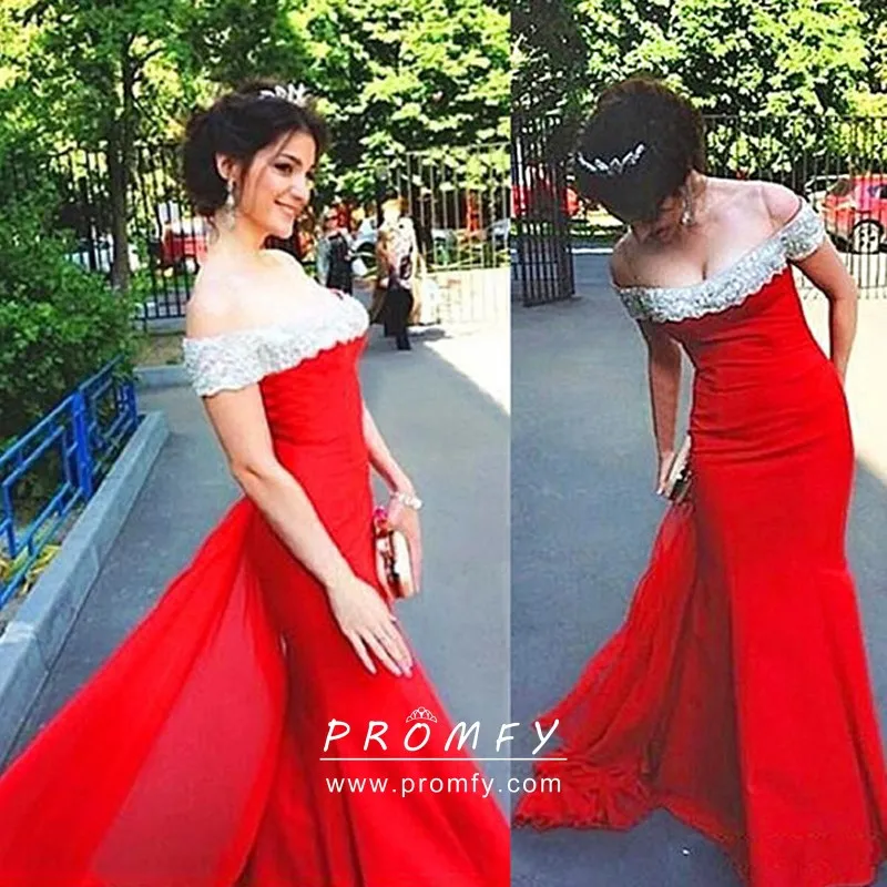 Off Shoulder Red Vintage Prom Dress Glitter QP1278 – SQOSA