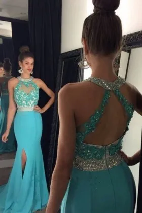 beaded turquoise lace spandex mermaid prom dress