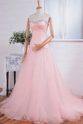 Beaded Sweetheart Baby Pink Tulle Long Prom Gown