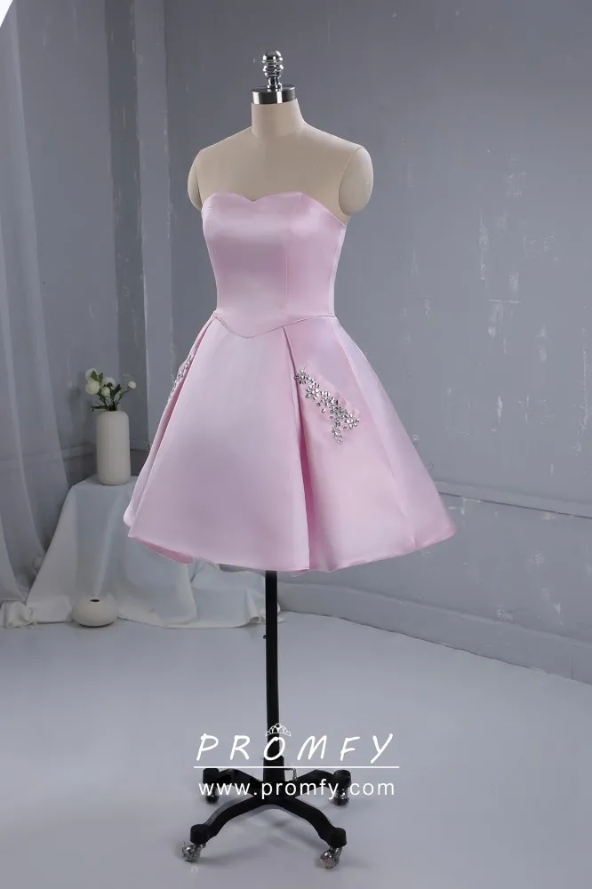 Cute Pink Bow Straps Satin Sheath Birthday Outfits Formal Graduation Homecoming Dress Y9226