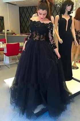 illusion lace tulle off shoulder custom prom gown