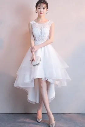 high low illusion lace organza graduation dress