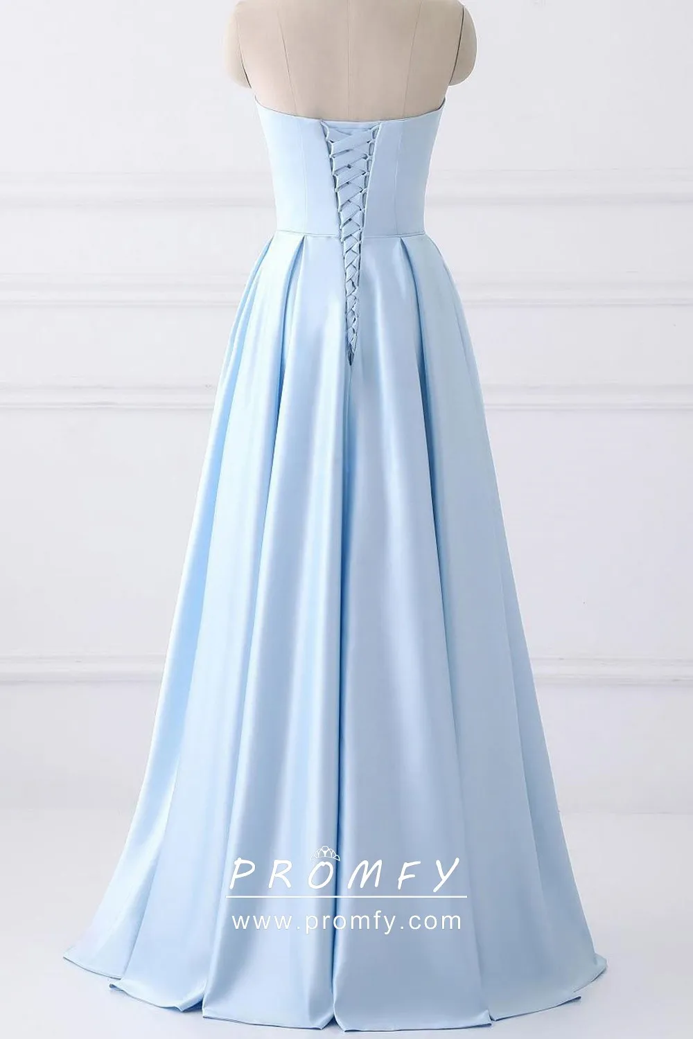 Stunning Baby Blue Satin Corset Prom Dress with Embellished Bow VK26031518