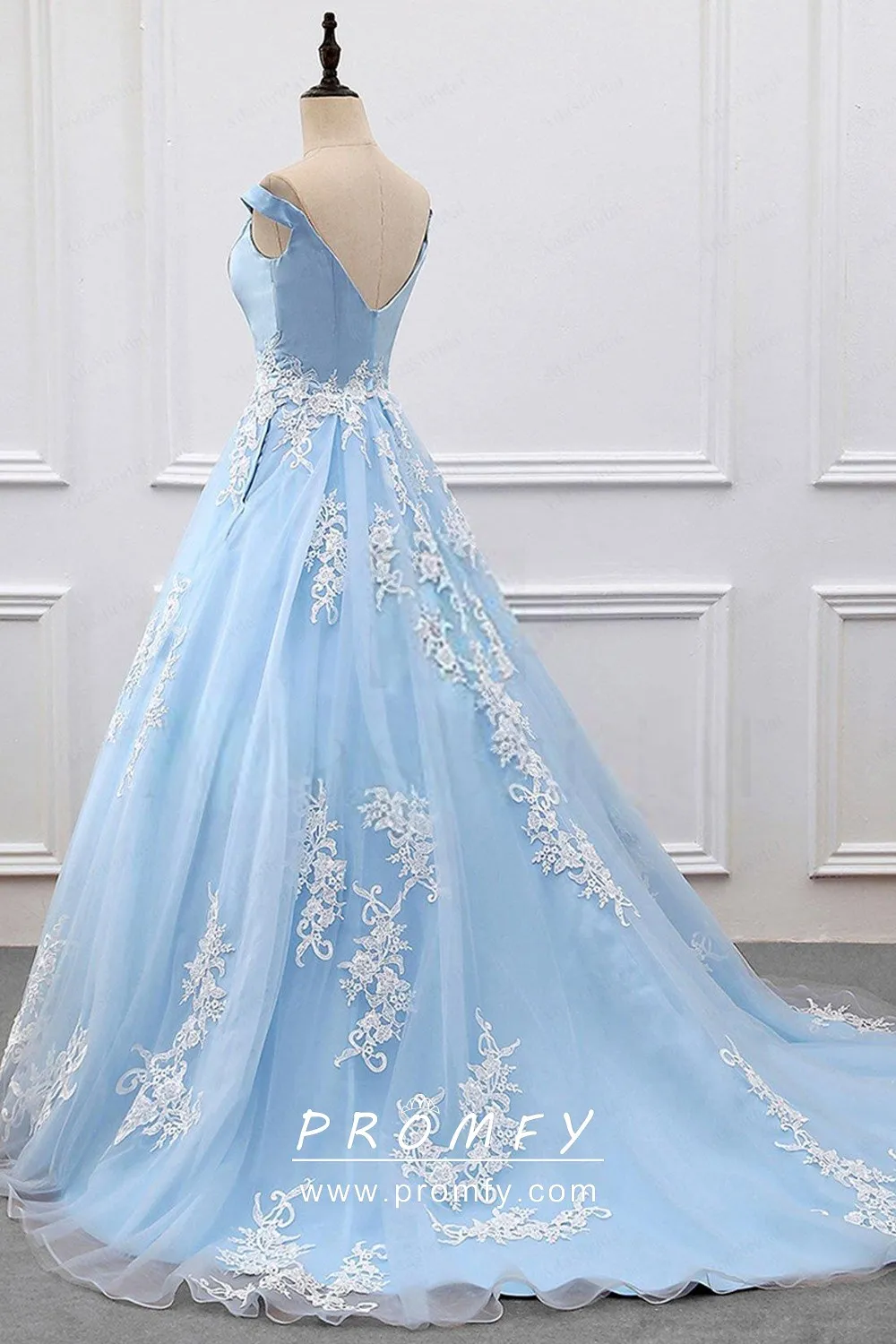blue lace ball gown