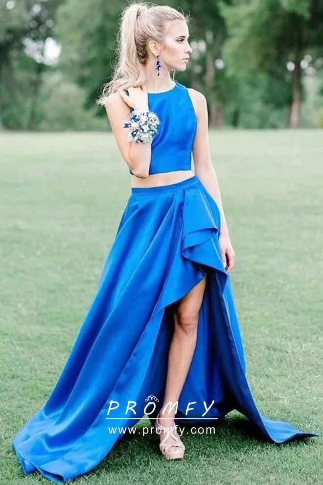 Ruffled Ocean Blue Satin High-low Two ...