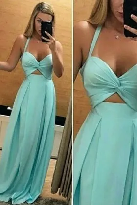 twisted sweetheart cut out aqua sexy prom dress