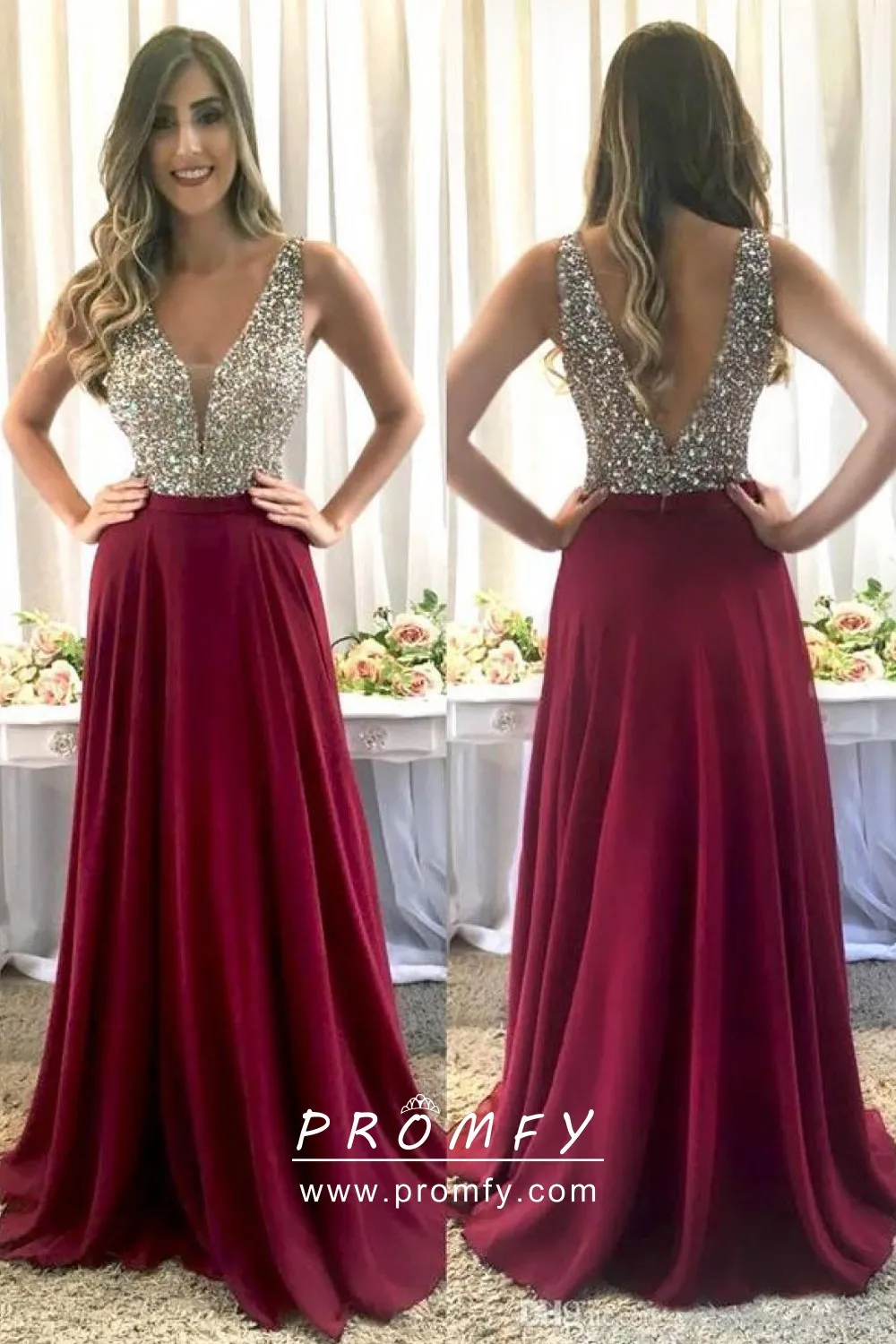 burgundy long dress