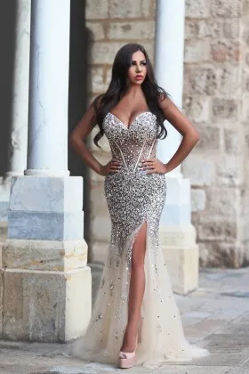 white diamond prom dress