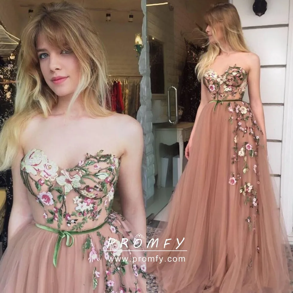Floral Appliqued Nude Tulle Fairytale 
