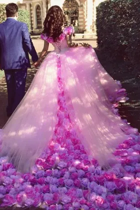candy pink 3d flowers fairy engagement prom dress