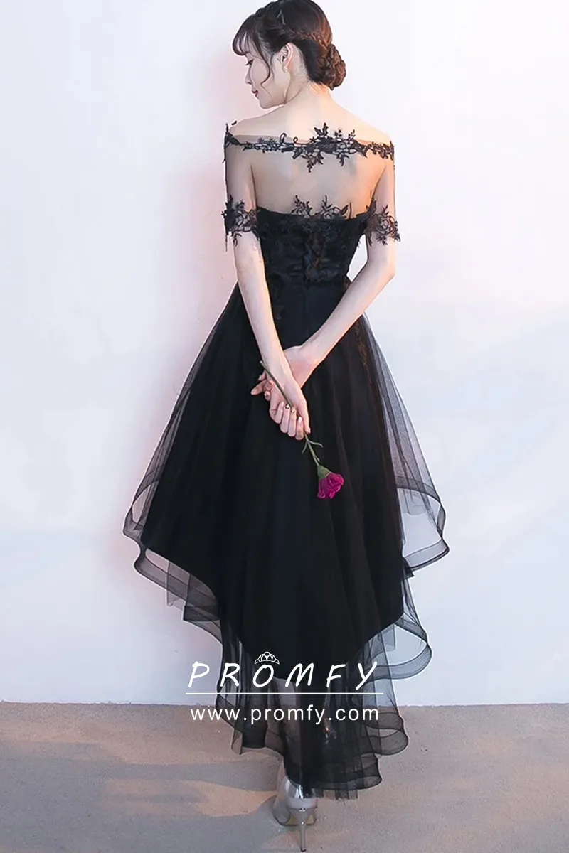 black high low strapless sheer wrap homecoming gown black high low strapless sheer wrap homecoming gown