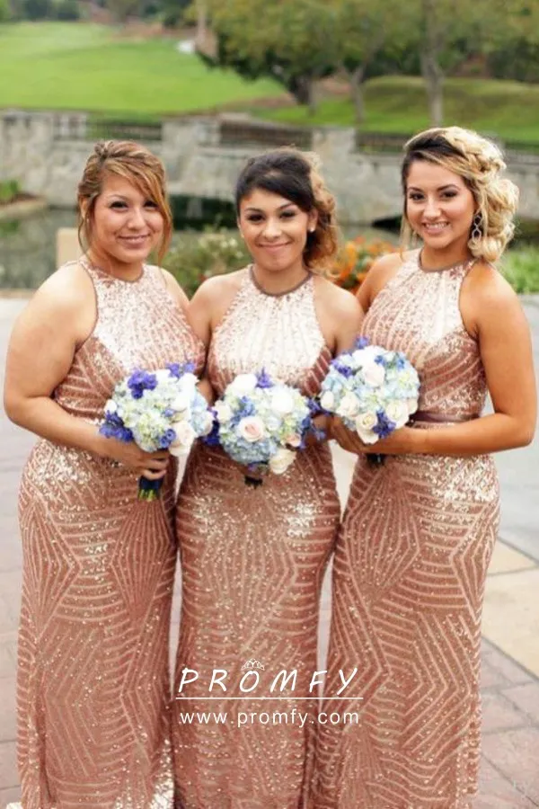 rose gold sparkly bridesmaid dresses