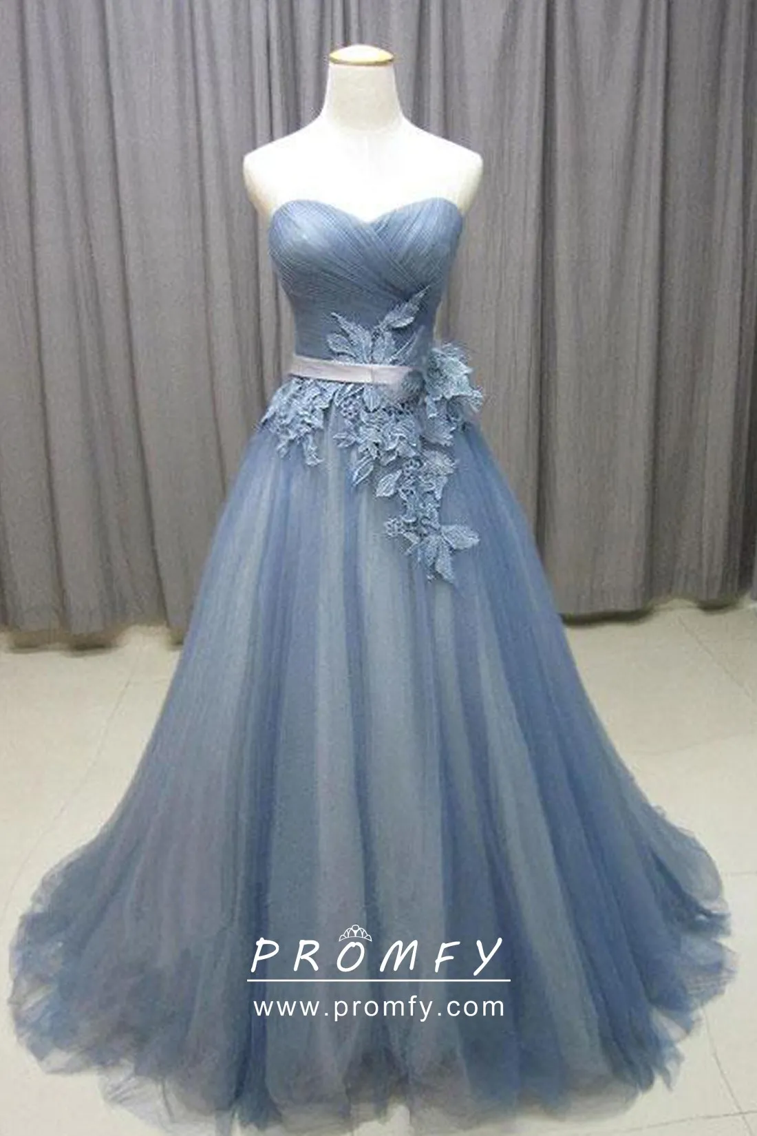 dusty blue formal gown