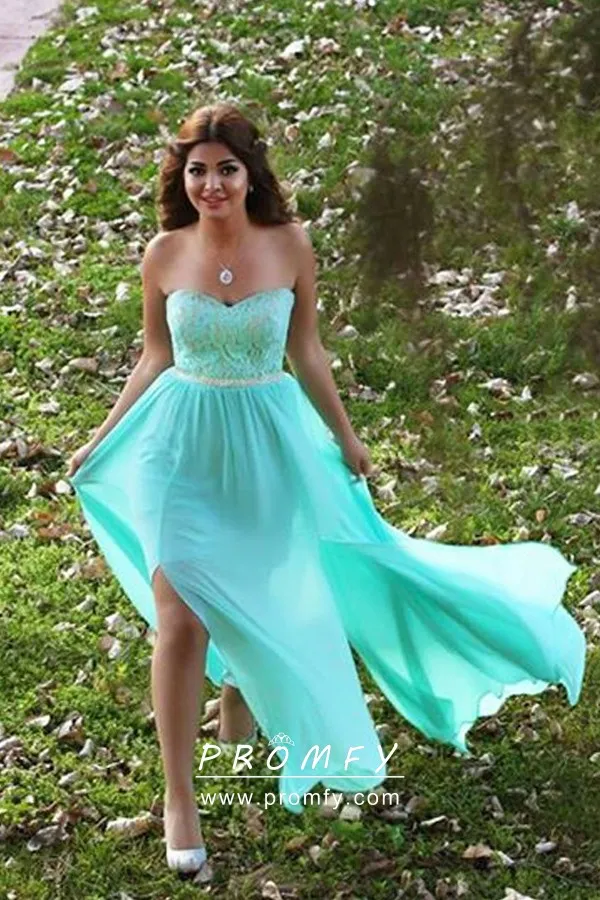 Flowy Sheer Tiffany Blue Double Slits Prom Dress - Promfy