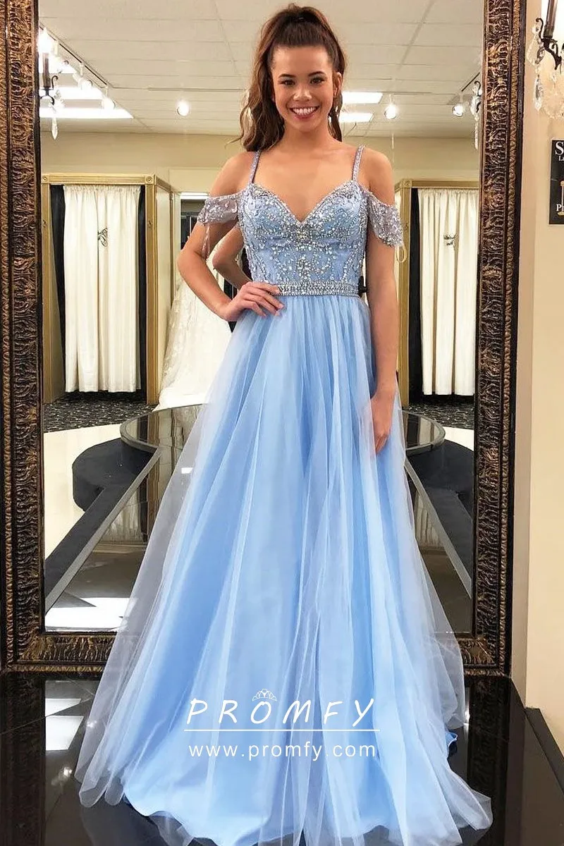 light blue cold shoulder dress