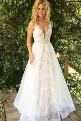 ivory lace with organza overlay romantic prom dress