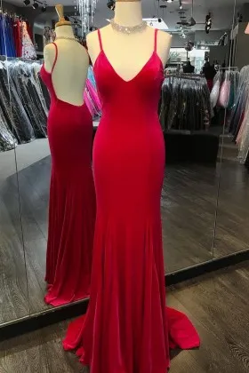 simple backless lipstick jersey mermaid prom dress