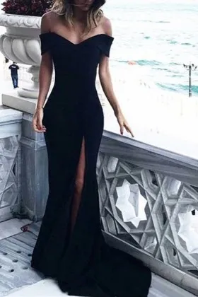 off shoulder black dress formal