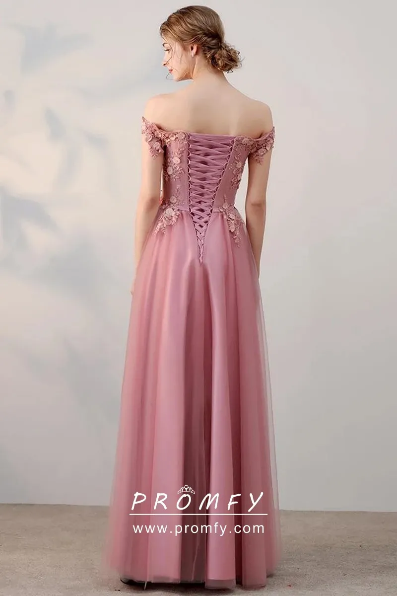 Rose Pink Lace \u0026 Tulle Off-the-shoulder 