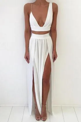 asymmetrical shoulder straps sexy double slits prom gown