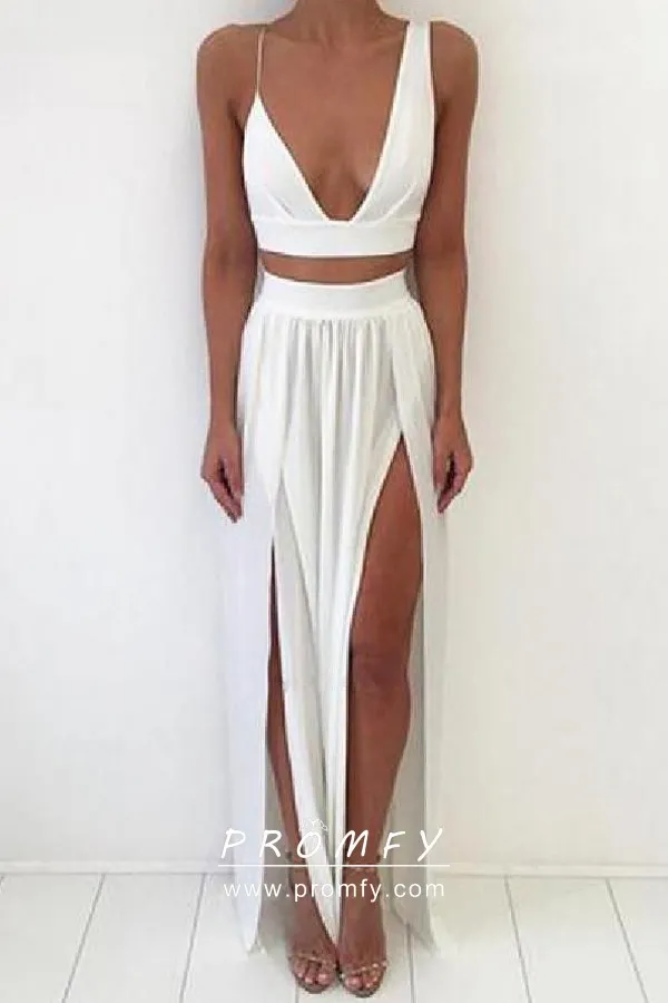 Asymmetrical Straps Sexy Double Slits Prom Dress - Promfy