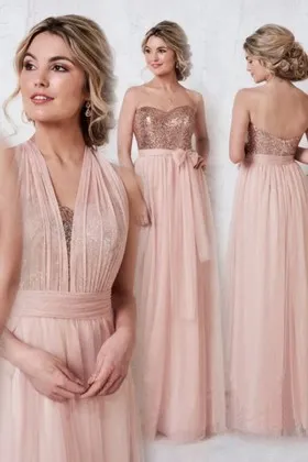 multiway straps sequin blush tulle bridesmaid dress