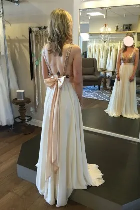 low back wide sequin straps bow tie cute prom dress
