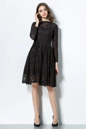 knee length sleeved charcoal lace bridesmaid dress