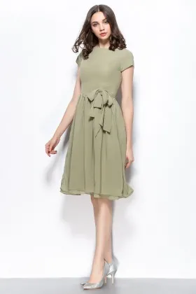 boat neck sage green chiffon short bridesmaid dress