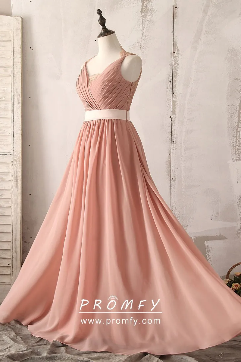 Peach Faux Georgette Plain Gown With Long Shrug