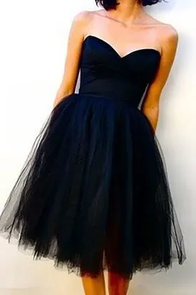 simple dark navy strapless sweetheart short A line bridesmaid dress