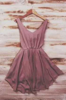 Cute mauve short cocktail dresshomecoming dress with wide straps