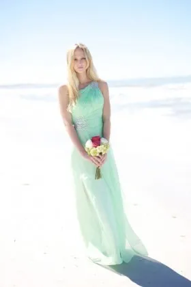 beaded one shoulder mint green elegant long bridesmaid dress