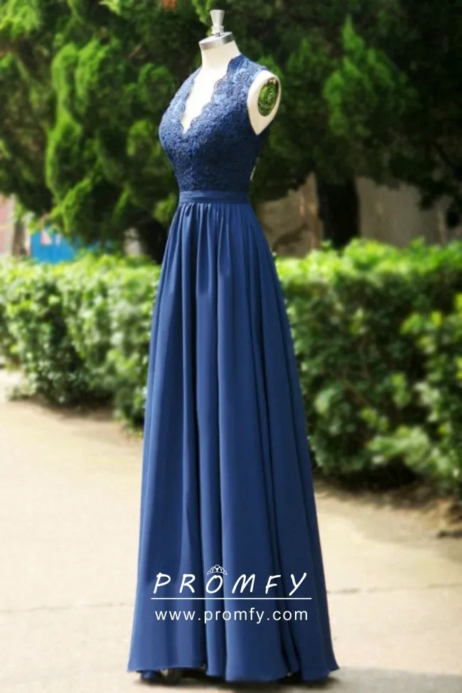 navy chiffon gown
