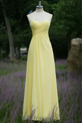 beaded strapless sweetheart criss cross pleated empire waist daffodil long dress