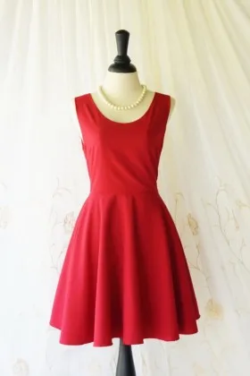 Simple yet pretty red jewel neckline sleeveless short homecoming dress