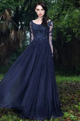 navy long sleeve dress for wedding