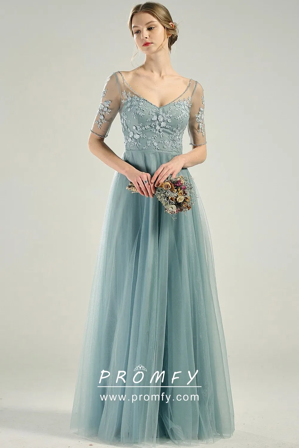 tulle dusty blue dress