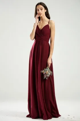 wine red criss cross strap bridesmaid dress