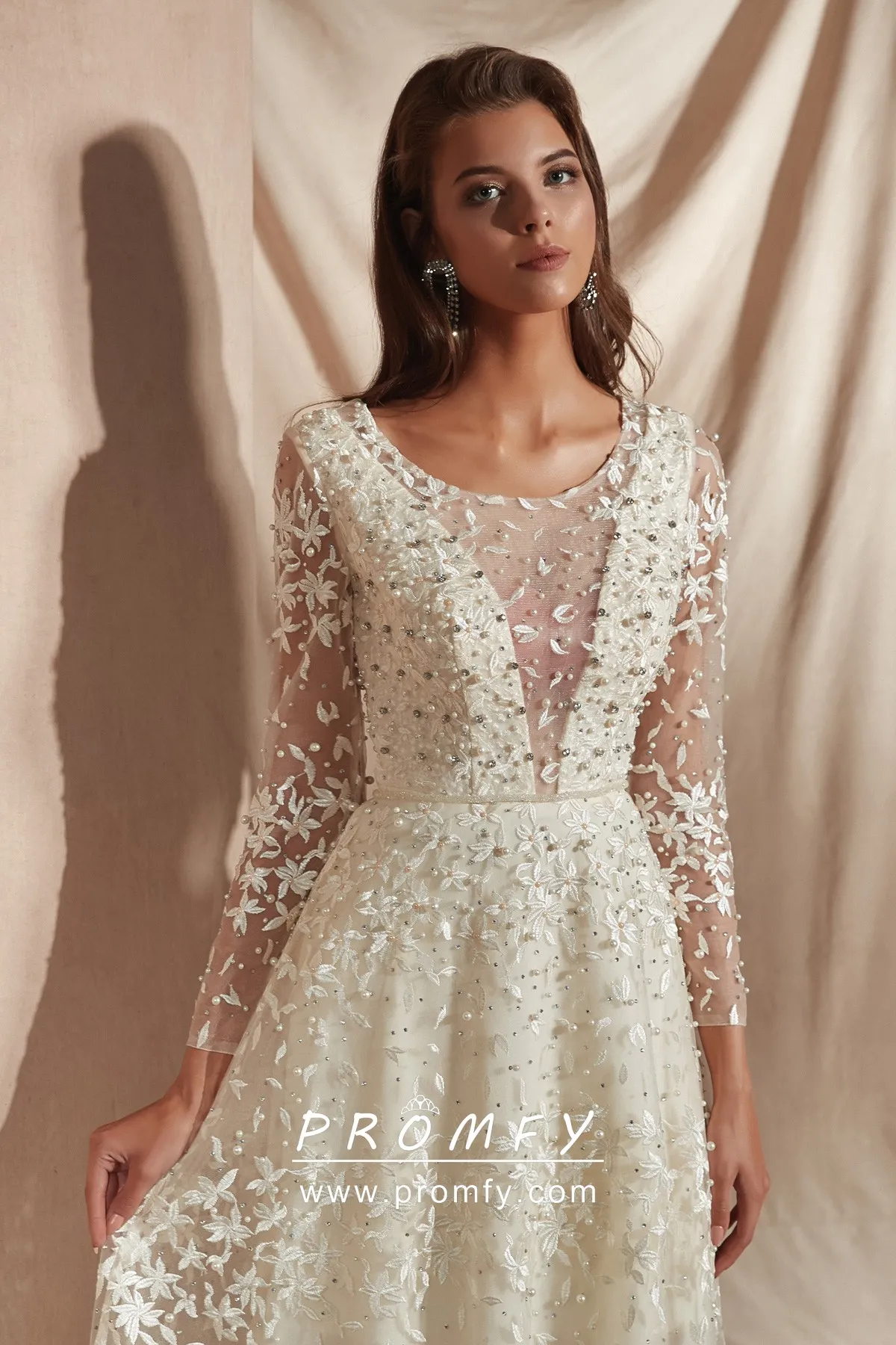Lace Sheer Long Sleeve Formal Dress 