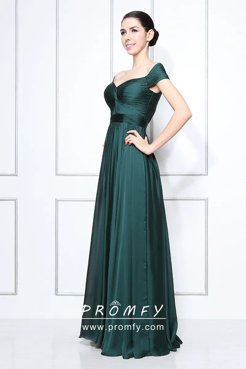 Dark Green Chiffon Off-the-shoulder Cap 