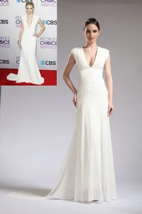 Taylor Swift Plunging V neckline cap sleeve ivory celebrity inspired formal dress