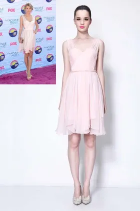 Taylor Swift baby pink sweetheart wide straps short chiffon celebrity homecoming dress